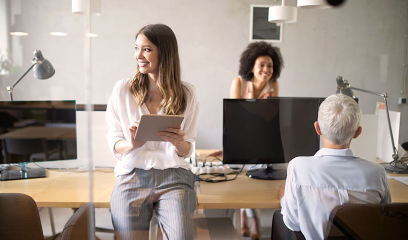 Modern business office using high speed internet and connected technology