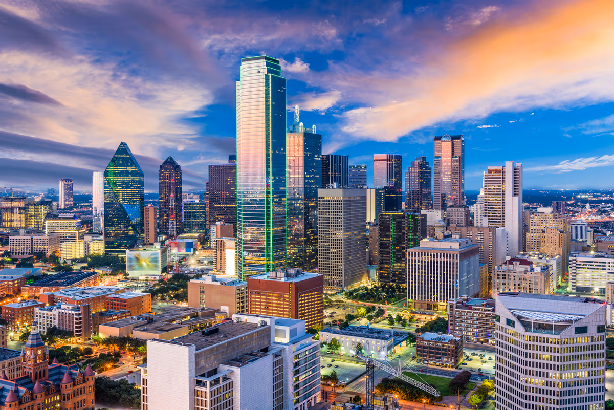 Business office buildings in Dallas skyline